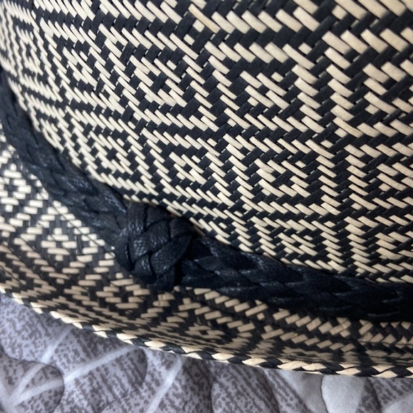 Woven Print Fedora with Black Braided Trim - Picture 2 of 4